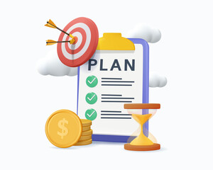 Goal Setting concept, business time management. Charting financial targets with structured planning and precision. Achieving monetary objectives. 3D vector illustration