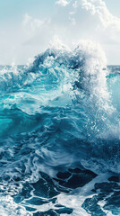 Dynamic crashing wave with detailed foam - A high-energy snapshot capturing the raw force of a wave as it crashes, surrounded by detailed sea foam