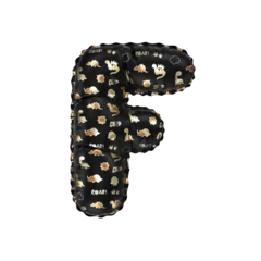 Crédence de cuisine en verre imprimé Dinosaures 3D inflated balloon letter F with glossy black & gold/silver glossy textured dinosaurus design for children
