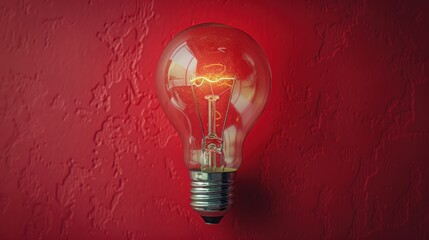  a light bulb on a red wall with a red wall in the background and a red wall with a red wall and a red wall with a red wall with a light.