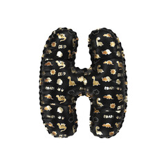 3D inflated balloon letter H with glossy black & gold/silver glossy textured dinosaurus design for children