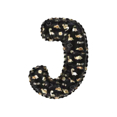 Foto auf Acrylglas 3D inflated balloon letter J with glossy black & gold/silver glossy textured dinosaurus design for children © Roger Bootsma