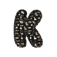 Rucksack 3D inflated balloon letter K with glossy black & gold/silver glossy textured dinosaurus design for children © Roger Bootsma