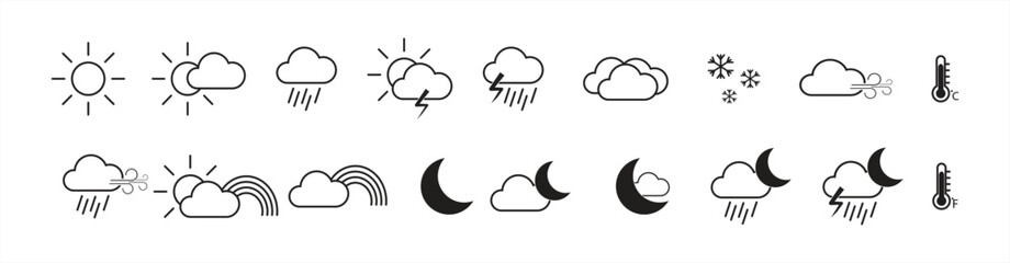 Collection of simple vector icons weather or season illustrations