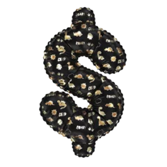 Cercles muraux Dinosaures 3D inflated balloon Dollar Symbol/sign with glossy black & gold/silver glossy textured dinosaurus design for children