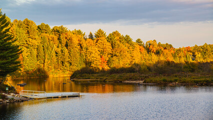 Dorwin Chute, Canada: Oct. 25 2021: Colorful autumn scenery view of Dorwin Chute in Quebec
