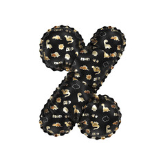 3D inflated balloon Percent Symbol/sign with glossy black & gold/silver glossy textured dinosaurus design for children