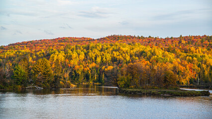Dorwin Chute, Canada: Oct. 25 2021: Colorful autumn scenery view of Dorwin Chute in Quebec