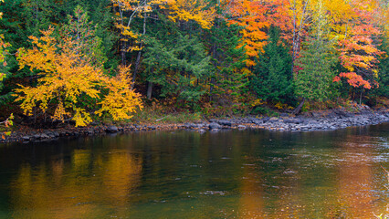 Dorwin Chute, Canada: Oct. 25 2021: Colorful autumn scenery view of Dorwin Chute in Quebec