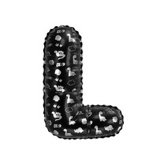 3D inflated balloon letter L with glossy black & silver fabric textured dinosaurus design for children