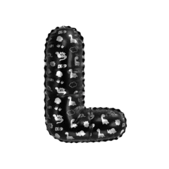 Rucksack 3D inflated balloon letter L with glossy black & silver fabric textured dinosaurus design for children © Roger Bootsma