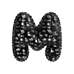 Fototapeten 3D inflated balloon letter M with glossy black & silver fabric textured dinosaurus design for children © Roger Bootsma