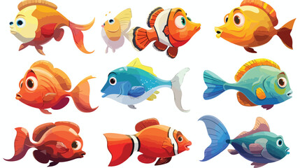 Fototapeta na wymiar Fish different poses collection of cartoon isolated