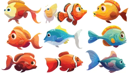 Papier Peint photo Vie marine Fish different poses collection of cartoon isolated
