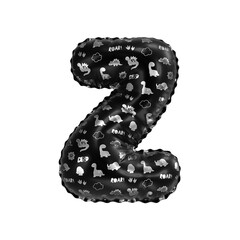 3D inflated balloon letter Z with glossy black & silver fabric textured dinosaurus design for children