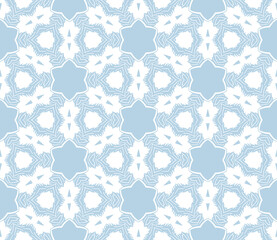 Light blue and white vintage seamless pattern. Floral ornamental monochrome damask background