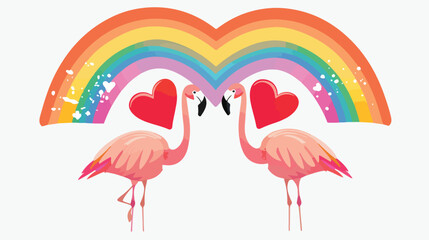 Flamingo and heart love with color rainbow isolated