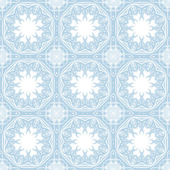 Blue and white patterned surface with geometric shapes