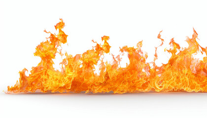 Blazing fire line on white background, dynamic flame texture 