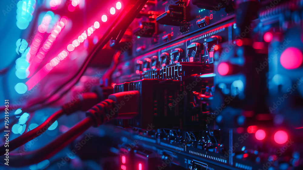 Poster close-up of computer hardware, showcasing the intricate details and components of modern electronic 