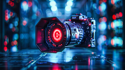 Classic camera on a black background, a blend of old and modern technology for photography enthusiasts