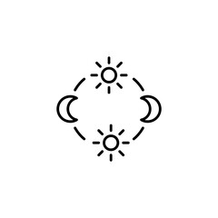 
day and night cycle icon, movement path of the sun and moon icon. Circle with sun and moon arrows. Editable vector sign.