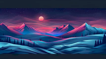 Poster stylized landscape with mountains and moon © Deb