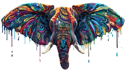 Foto op Aluminium  a painting of an elephant's head with colorful paint splatters on it's body and tusks and tusks on it's tusks. © Nadia