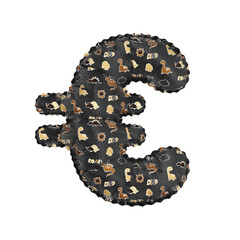 3D inflated balloon Euro Currency Symbol/sign with black and yellow fabric textured dinosaurus design for children