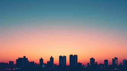 Sunset gradient over urban cityscape - The soft gradient of sunset hues painting a peaceful cityscape that evokes a sense of calm