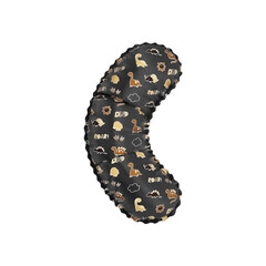 3D inflated balloon Parentheses Symbol/sign with black and yellow fabric textured dinosaurus design for children