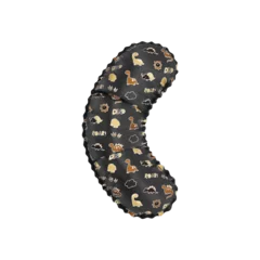 Küchenrückwand glas motiv 3D inflated balloon Parentheses Symbol/sign with black and yellow fabric textured dinosaurus design for children © Roger Bootsma