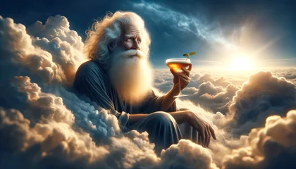 Fototapeten life after death, jolly old man in heaven © Comofoto