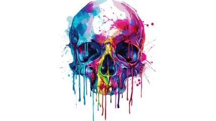Abwaschbare Fototapete Aquarellschädel  a watercolor painting of a skull with colorful paint splatters on it's face 