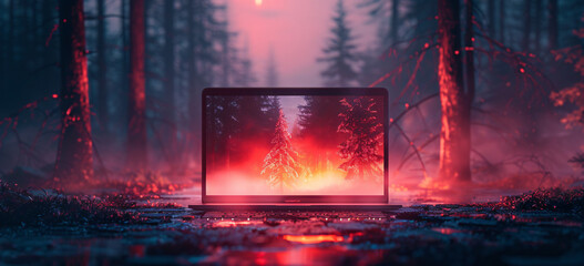 a laptop computer that has a screen displayed ontop of it, in the style of артур скижали-вейс, political, luminous quality, luxurious geometry, dc comics, landscape-focused, miscellaneous academia