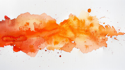 Vibrant orange watercolor strokes and splashes creating a dynamic abstract artwork on a clean white background