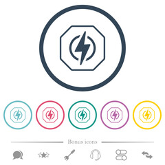Octagon shaped electricity energy sanction sign outline flat color icons in round outlines