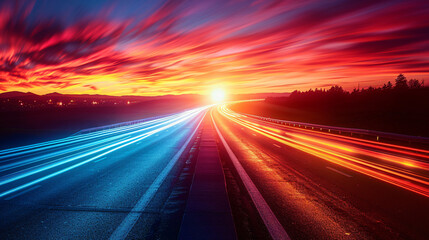 Abstract light background City road light, night highway lights, traffic with highway road motion lights, long exposure