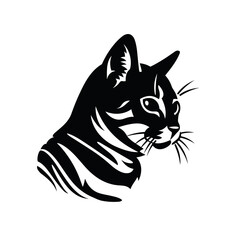 American Shorthair cat head silhouette black and white vector illustration isolated transparent background, logo, cut out or cutout t-shirt print design,  poster, baby products, packaging design