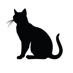 Abyssinian cat sitting silhouette black and white vector illustration isolated transparent background, logo, cut out or cutout t-shirt print design,  poster, baby products, packaging design