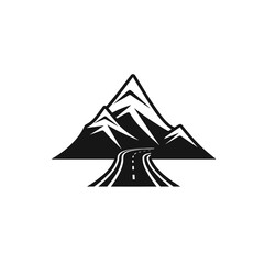mountain pics and a road black and white vector illustration isolated transparent background, logo, cut out or cutout t-shirt print design,  poster, baby products, packaging design