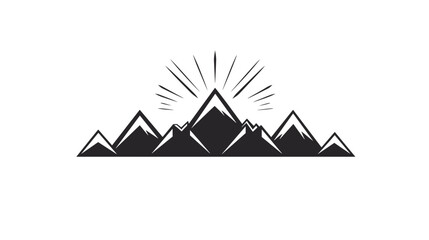 mountain pics on sunrise black and white vector illustration isolated transparent background, logo, cut out or cutout t-shirt print design,  poster, baby products, packaging design