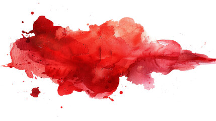 Engaging crimson watercolor smear forms an emotional landscape with lively splashes on a clean background