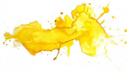 Dynamic and abstract yellow watercolor splatter giving the impression of a sunburst on a plain backdrop - obrazy, fototapety, plakaty