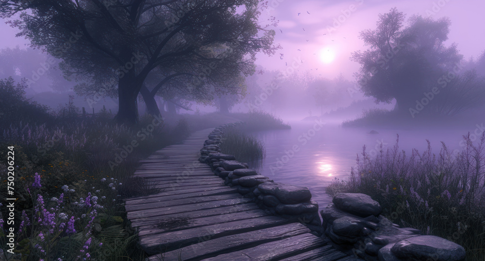 Poster a path that is next to a body of water with rocks on one side and grass on the other side of the pat