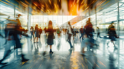 Blurred People in Business Setting, Concept of Rush Hour and Urban Life, Abstract Group Movement in Public Space