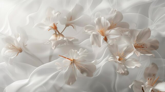 Ethereal flowers enveloped in a translucent white sheet Generative AI image