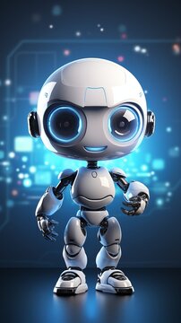 cute robot smiling on a colorful background