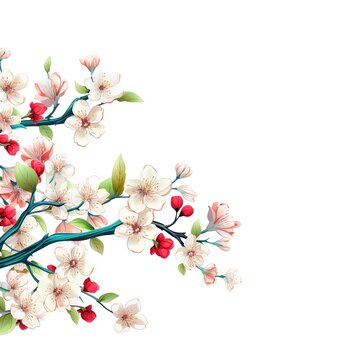 Blossoming branch of cherry on a white background, Vector illustration, Ai Generated