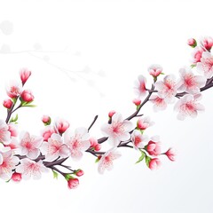 Fototapeta premium Cherry blossom branch with flowers isolated on white background, Ai Generated